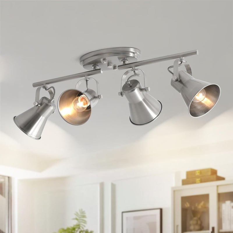 SEEBLEN 4-Light Track Lighting Fixtures Ceiling, Industrial Modern Kitchen Track Lighting, Nickel Directional Ceiling Light, for Kitchen Island, Dining Room, Living Room - Image 1